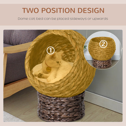 Wicker Cat Bed Raised Rattan Basket With Cylindrical Base Aosom UK