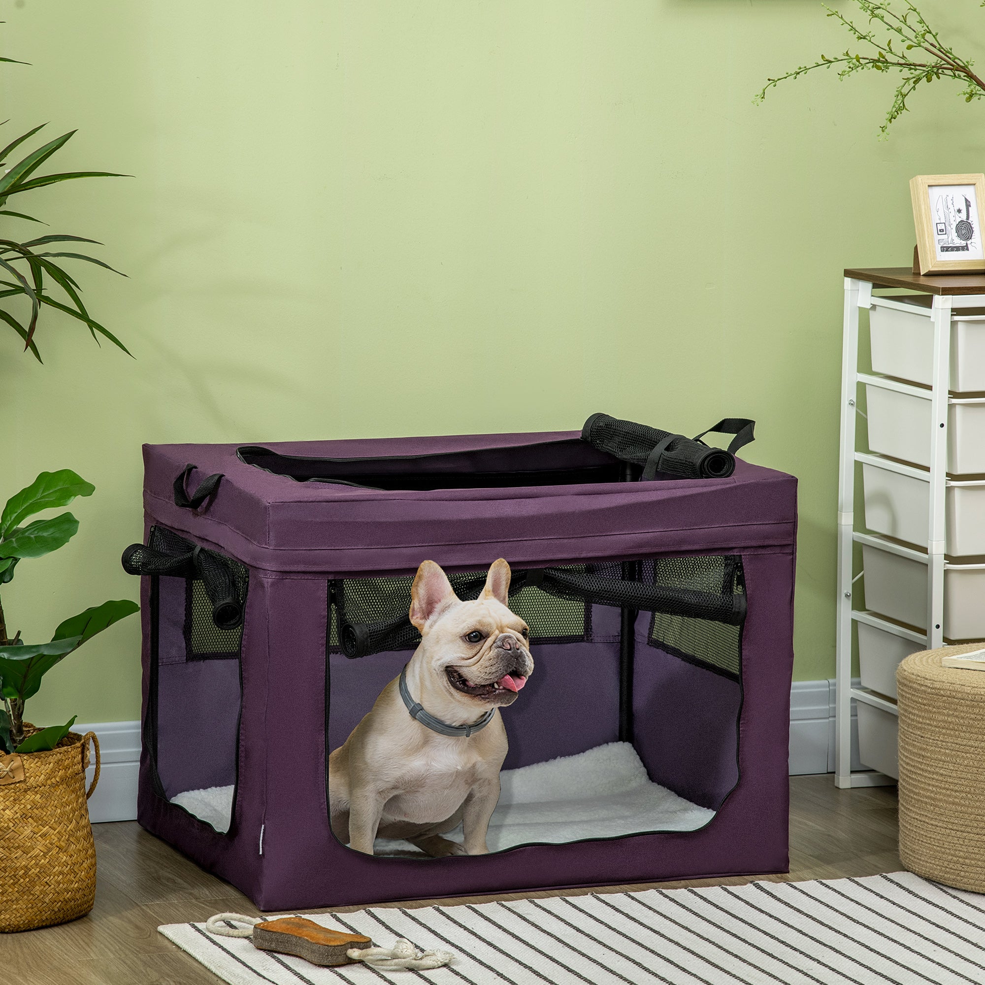 Foldable Pet Carrier for Small and Medium Dogs, Portable Cat Carrier, Spacious and Comfortable, Purple