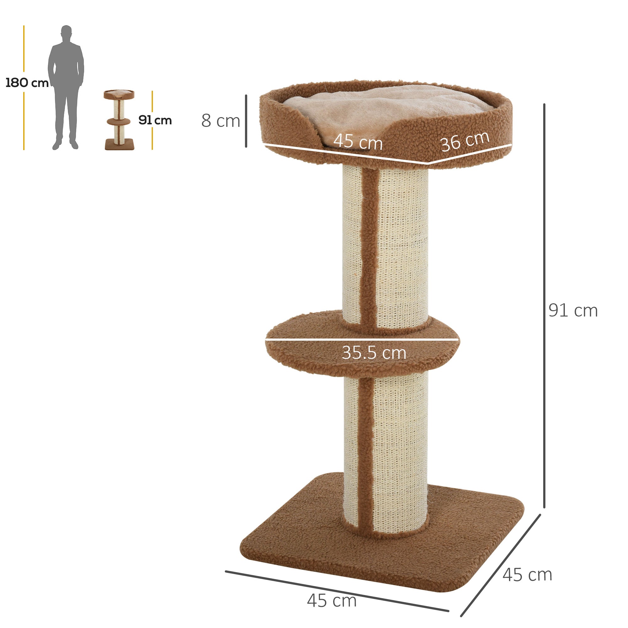 Cat Tree with Perches, Sisal Scratching Posts & Lamb Cashmere, Activity Centre, Brown