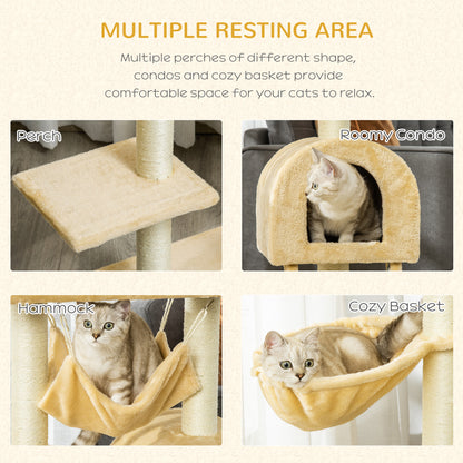 Cat Tree With Scratching Post Hammock Condo Basket Ladder Aosom UK