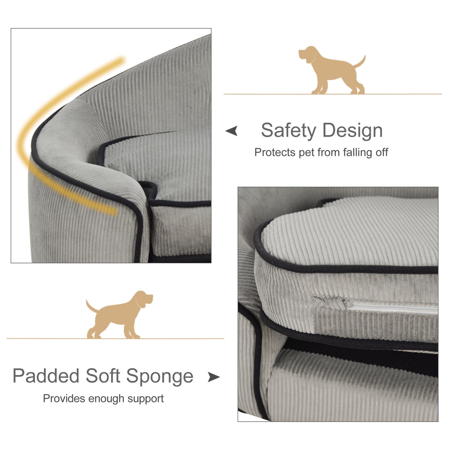 Pet Sofa Dog Bed Couch Cat Kitten Sponge Removable Cushion Lounge Grey