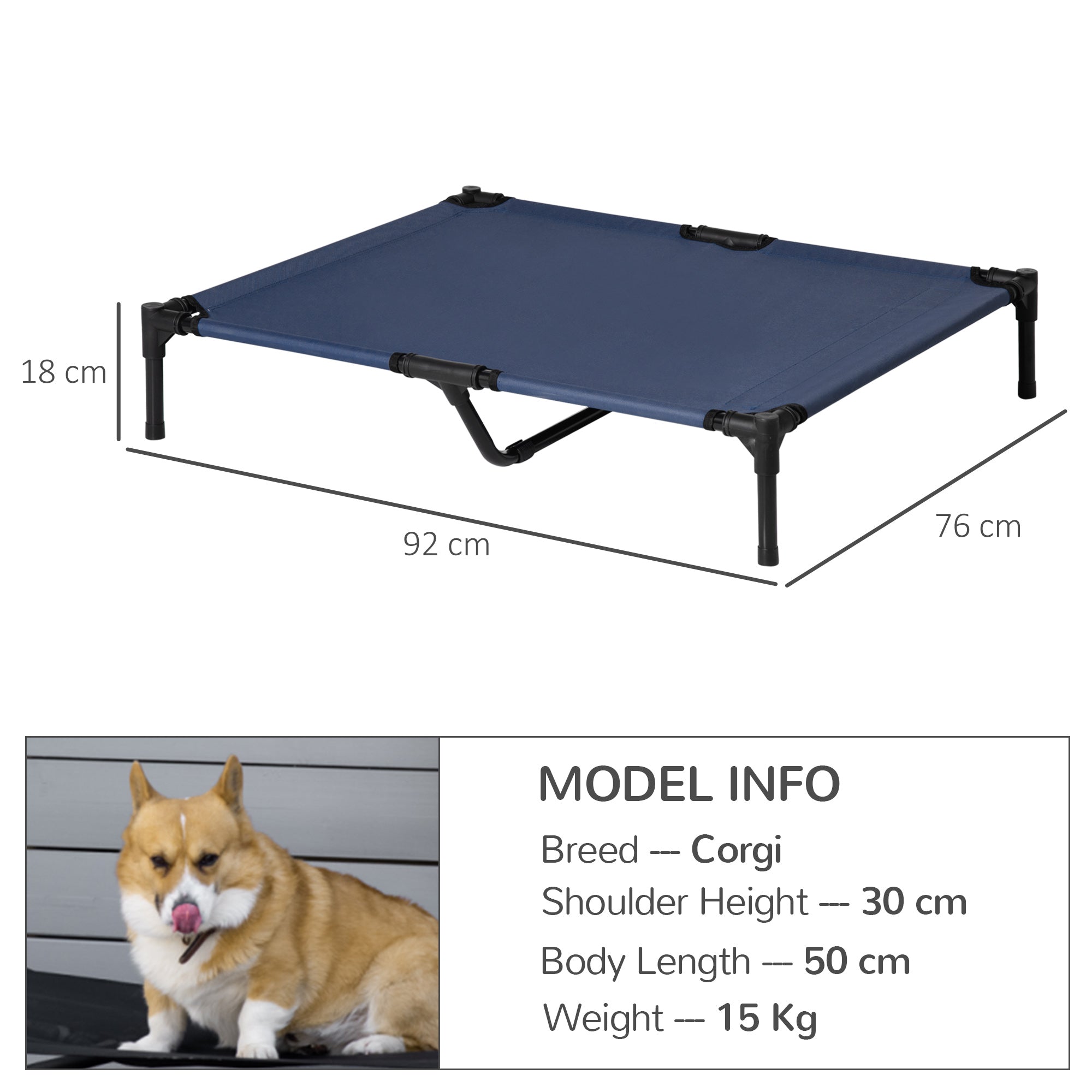 Raised Dog Bed Cat Elevated Lifted Portable Camping w/ Metal Frame for Large Dogs, Blue
