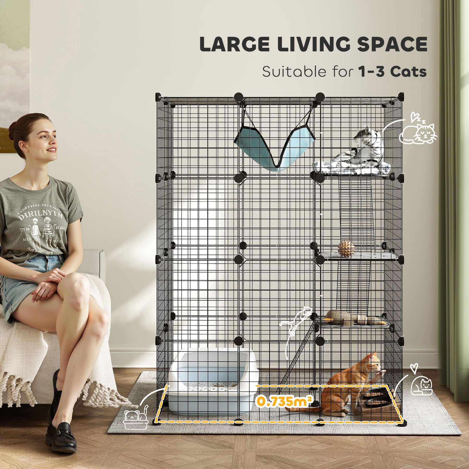 4-Tier DIY Large Cat Cage with Hammock, Ramps, 5 Doors, Indoor Use for 1-3 Cats, Black