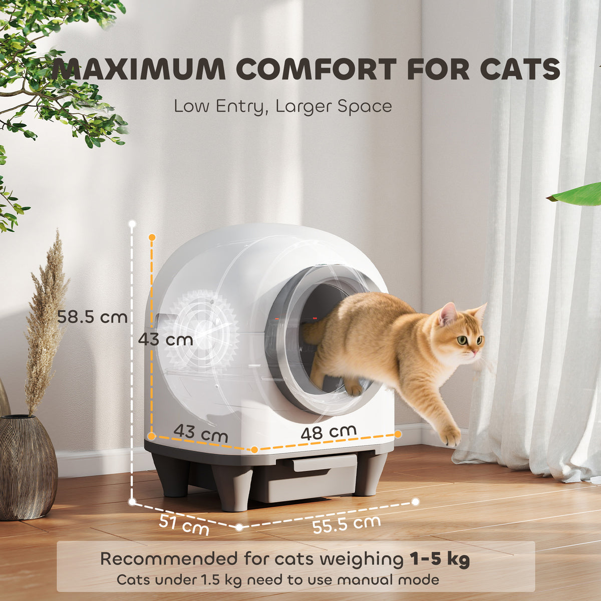 PawHut 80L Extra Large Self Cleaning Cat Litter Tray with APP Control, Safety Protection, Odor Removal, Rubbish Bag for Multiple Kittens PawHut