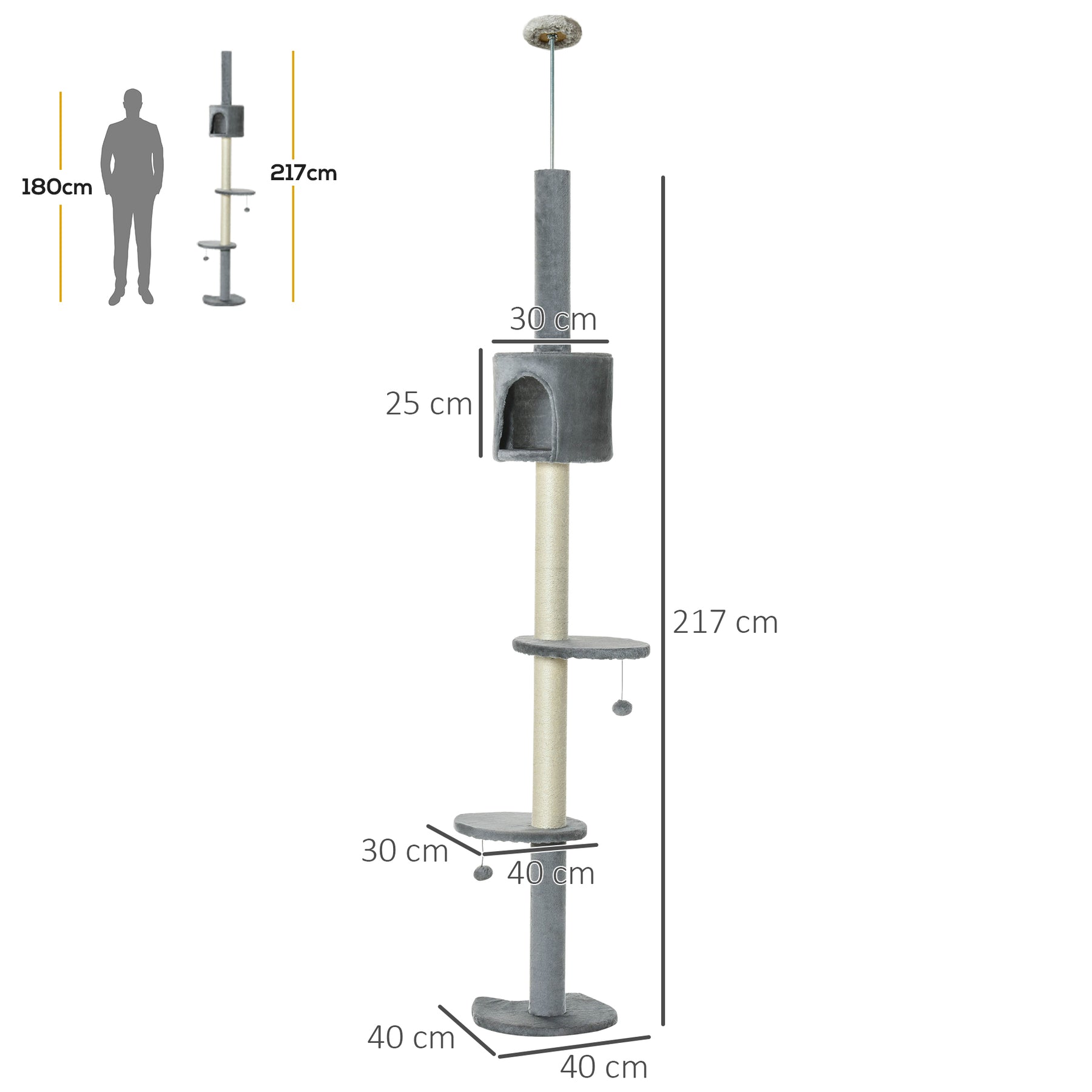 Multi-Level Cat Tree, Kitten Activity Tower, Condo, Indoor Play House with Scratching Post, Hanging Balls, Light Grey