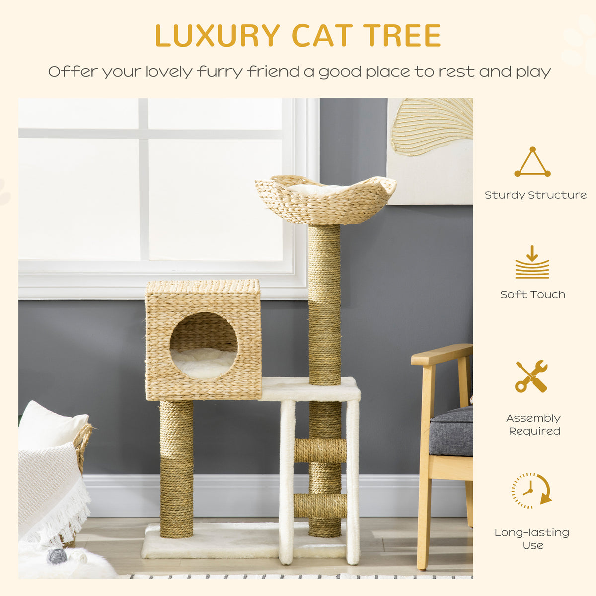 Natural Cat Tree with Scratching Posts, House & Bed Cat Tree PawHut