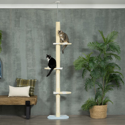 PawHut Floor to Ceiling Cat Tree with House, Hammock & Perches – Adjustable 225–255cm Cat Tower Floor to Ceiling Cat Tree PawHut