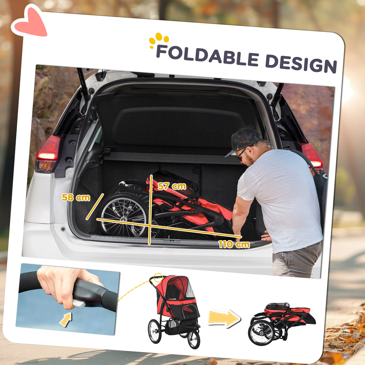 PawHut Foldable Pet Stroller with Three Wheels, for Small, Medium Dogs, Red PawHut