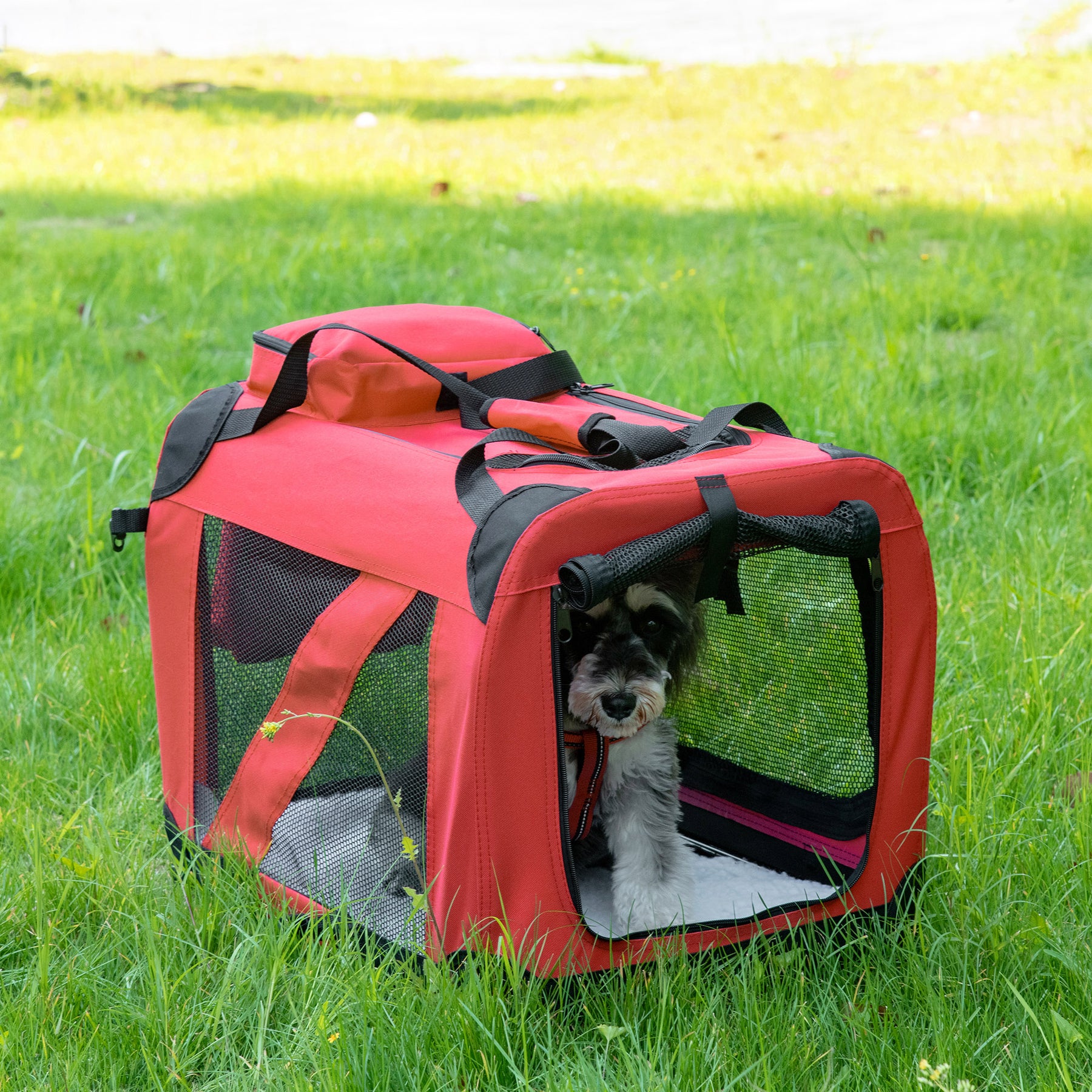 Cat Carrier Backpack Dog Backpack Carrier Foldable Pet Carrier with Breathable Mesh Window & Top Bags for Carrying Treats, Red