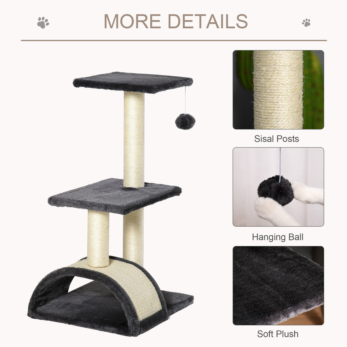 PawHut Cat Tree Tower with Scratching Post, Curved Scratching Pad & Plush Perches Cat Tree PawHut