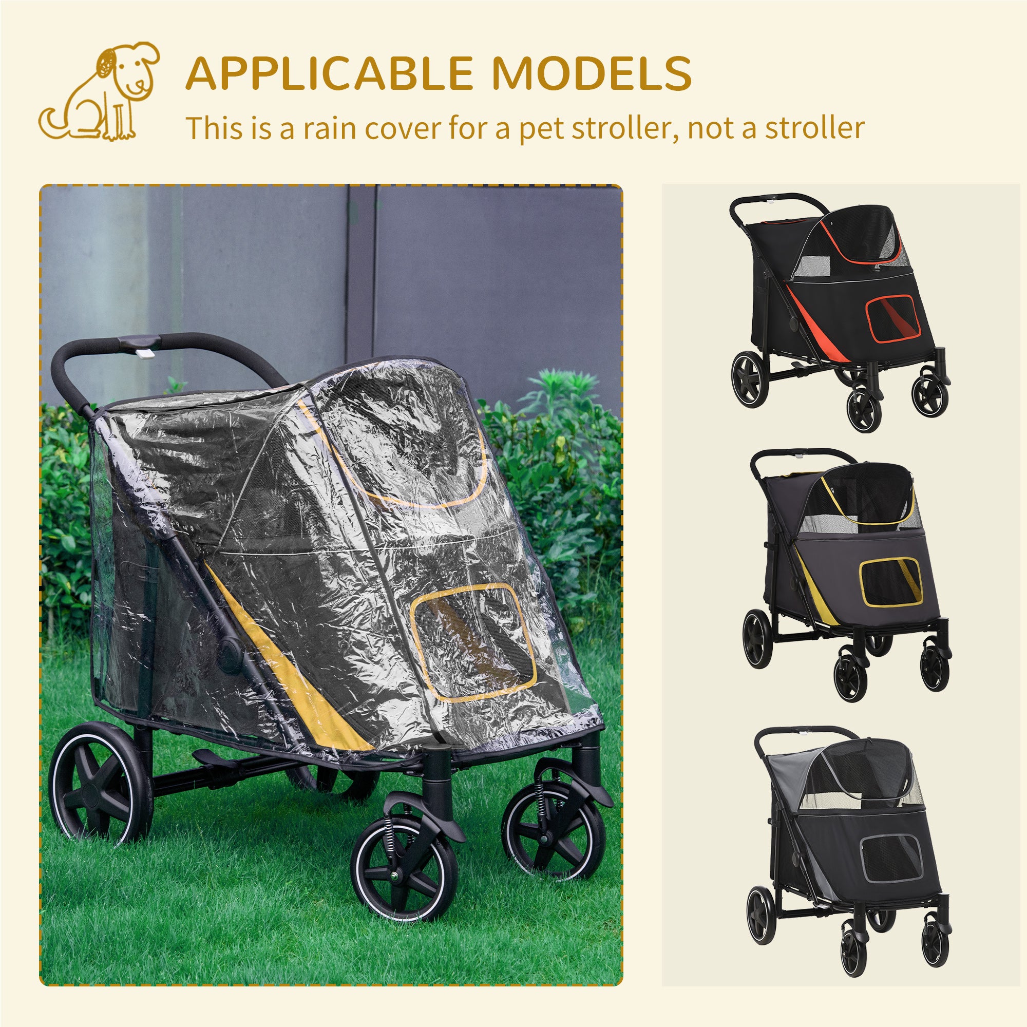 Foldable Pet Stroller with One-Click, Rain Cover, Front Wheels, Shock Absorber, Storage, Mesh for Cats & Dogs