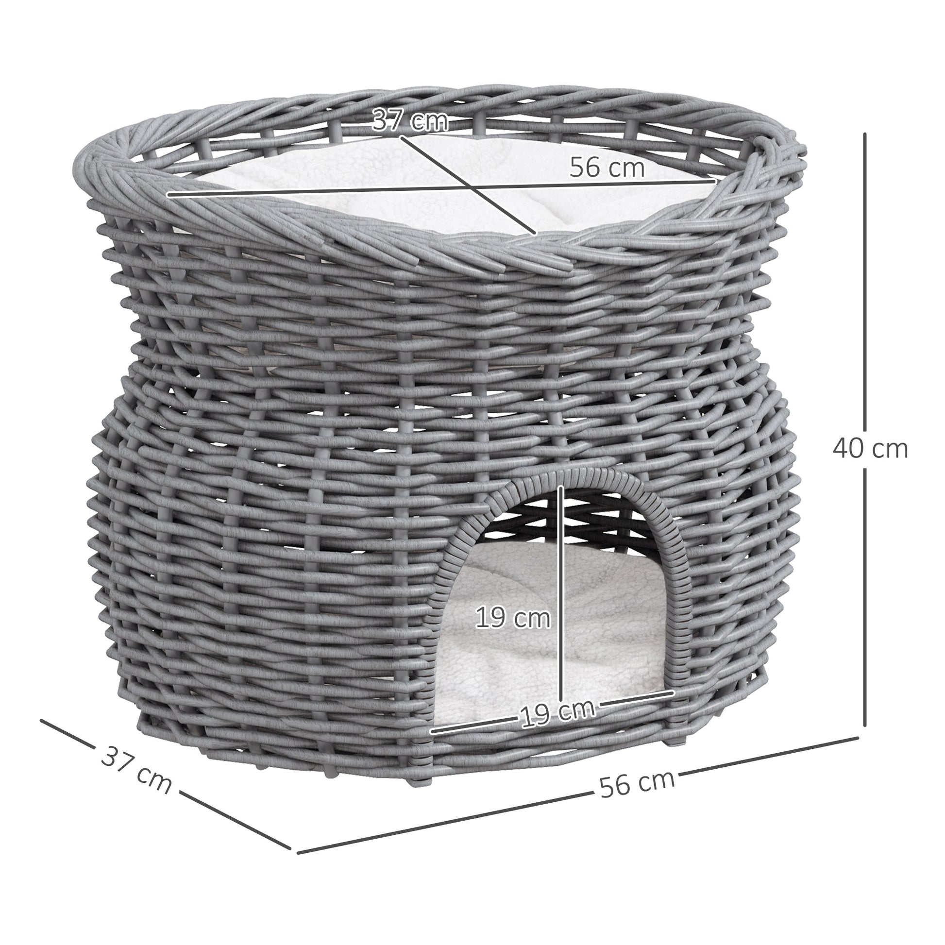Wicker Cat House 2 Tier Elevated Pet Bed Basket Willow Aosom UK