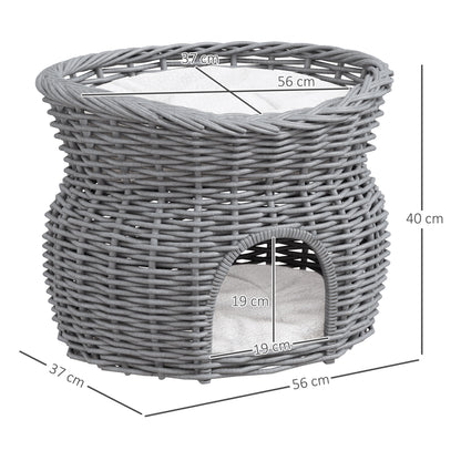 Wicker Cat House 2 Tier Elevated Pet Bed Basket Willow Aosom UK