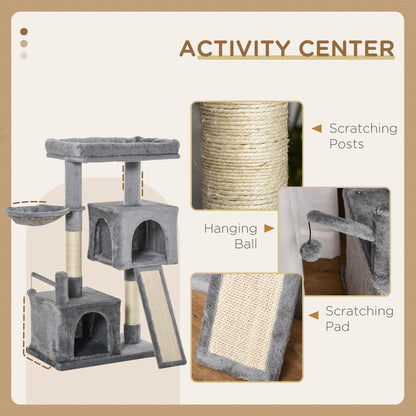 PawHut Multi-Level Cat Tree with Scratching Posts, Two Condos & Hammock – 111cm Cat Tower Multi-Level Cat Tree PawHut
