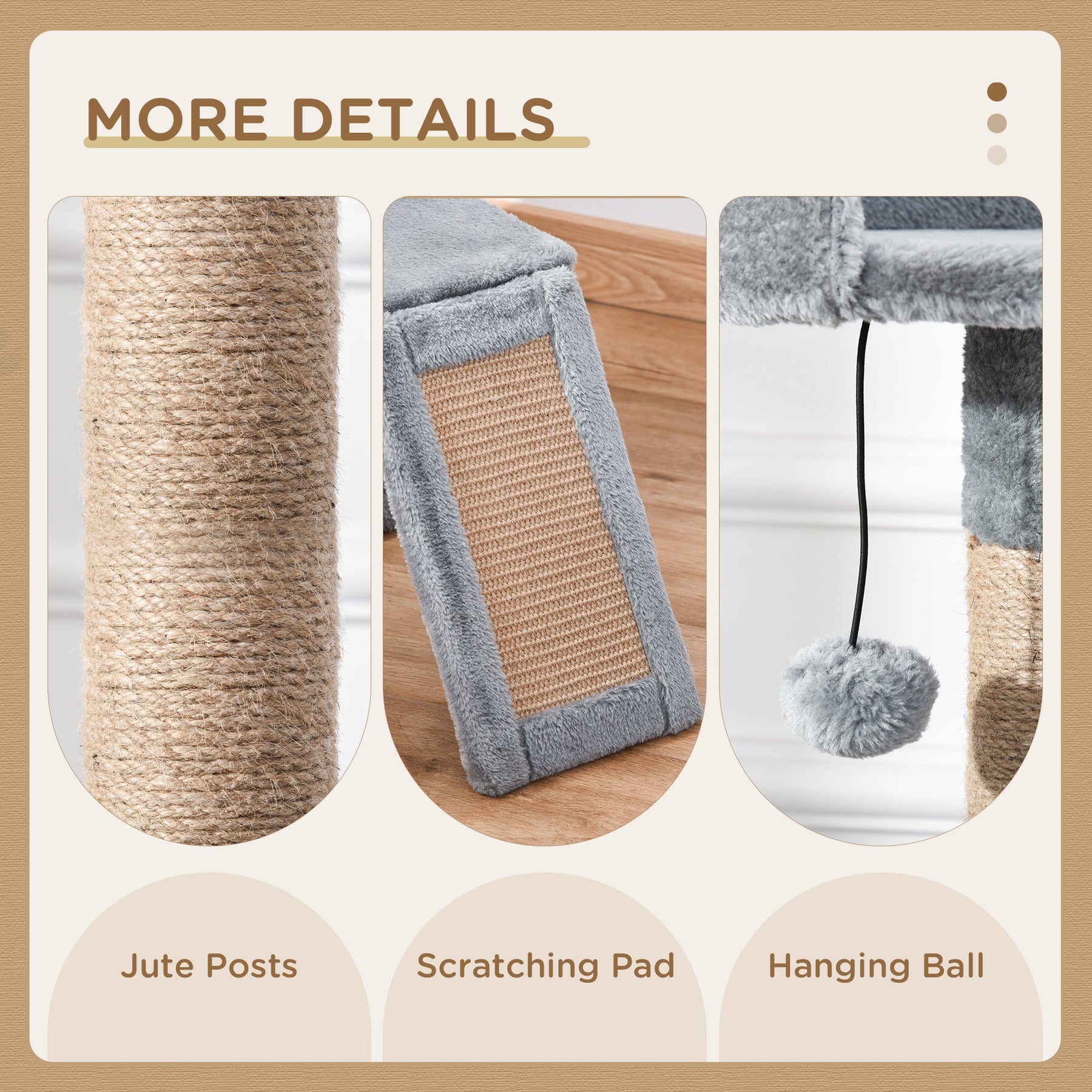Cat Tree Tower 142cm Climbing Kitten Activity Center with Scratching Post Board Perch Roomy Condo Removable Felt Hanging Toy, Grey
