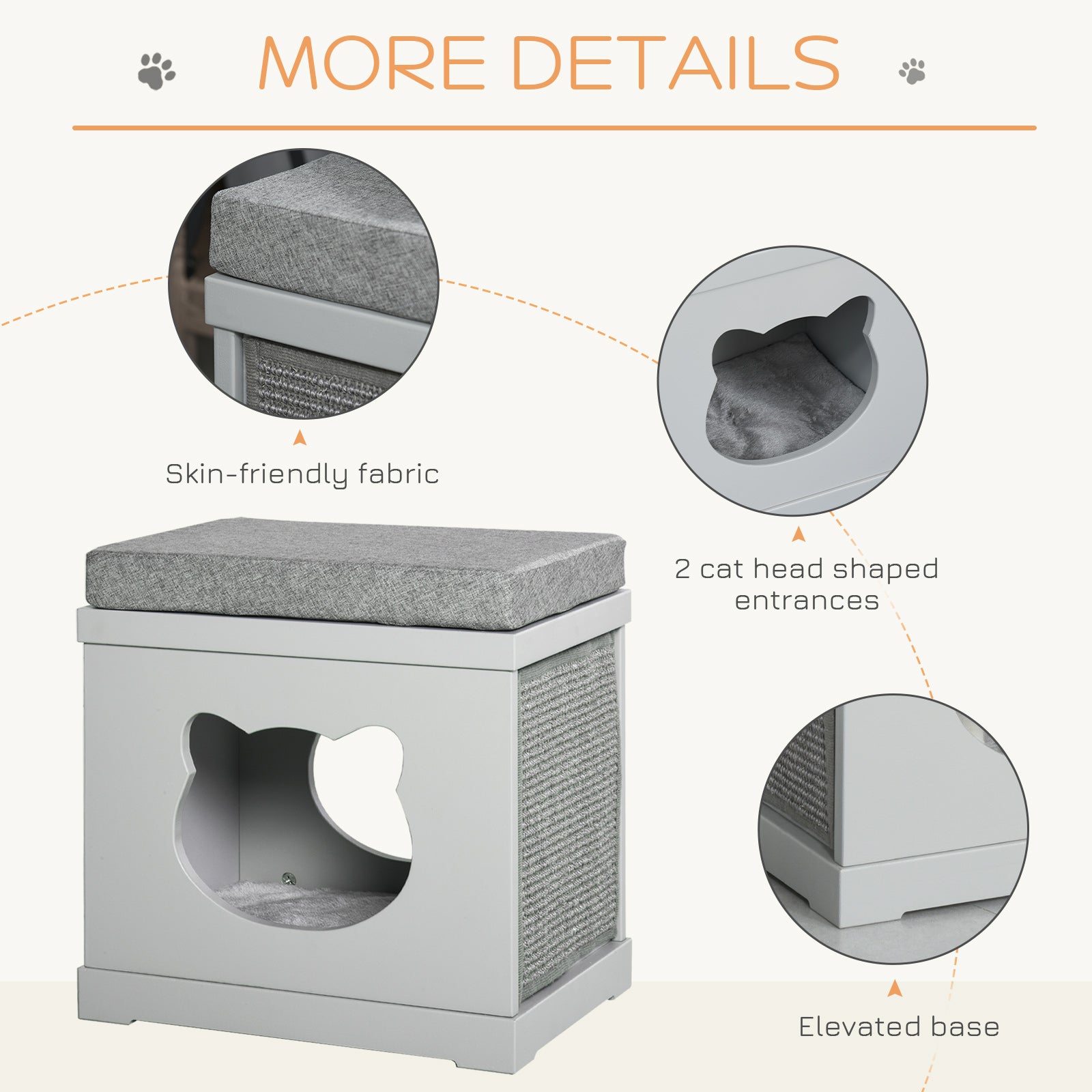 Cat House Bed Kitten Cave Cube Indoor for Small Pet with Removable Sisal Scratching Pads Soft Cushions, Grey