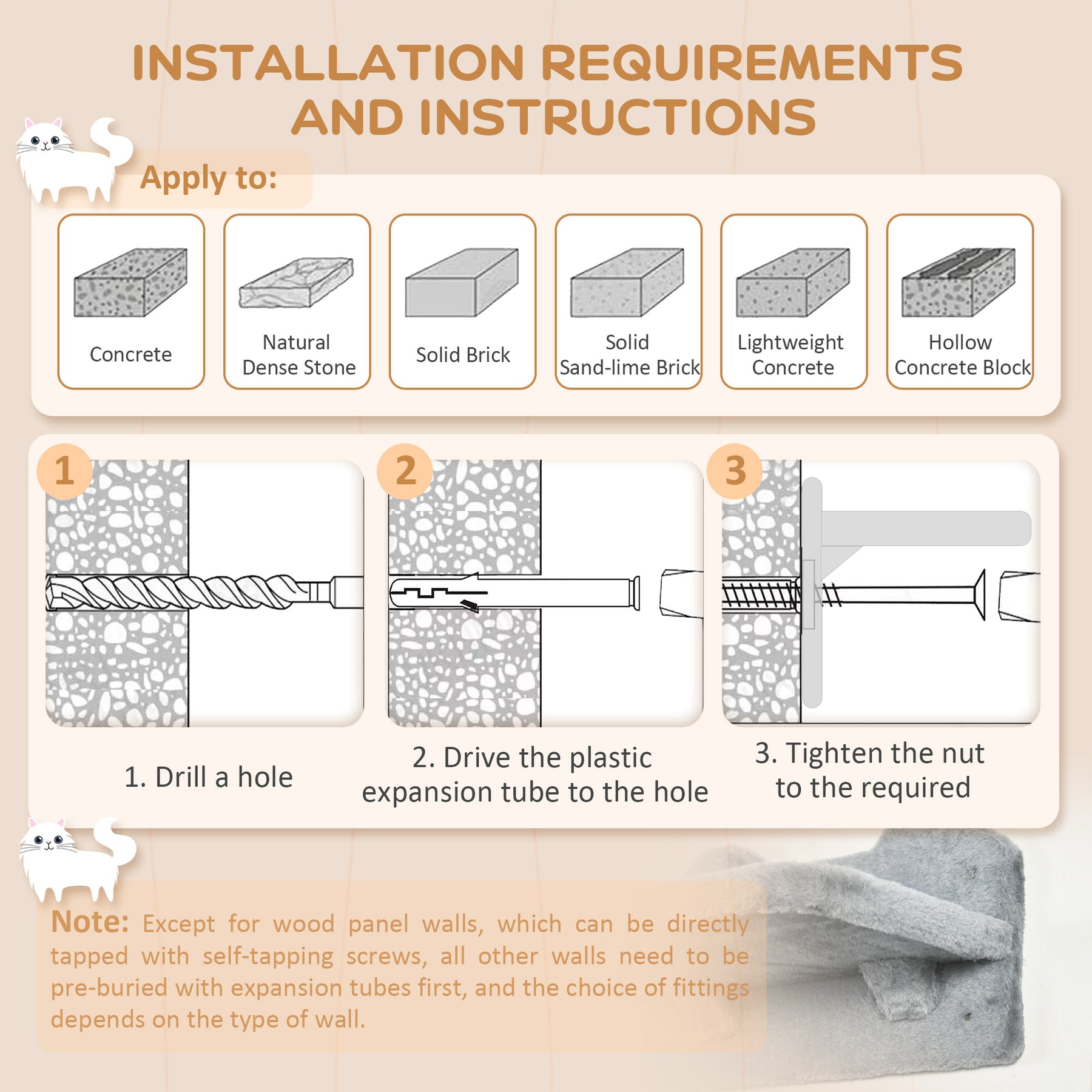 Cat Shelves Fit Cat Up to 5kg, 4-Piece Set with Scratching Post, Hammock, Nest, Safe for Cats to Play, Grey & Cream