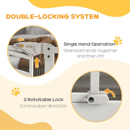 PawHut Pressure Fit Stair Dog Gate w/ Small Cat Door, Automatic Closing Door, Double Locking, for 74-100cm Openings - White PawHut