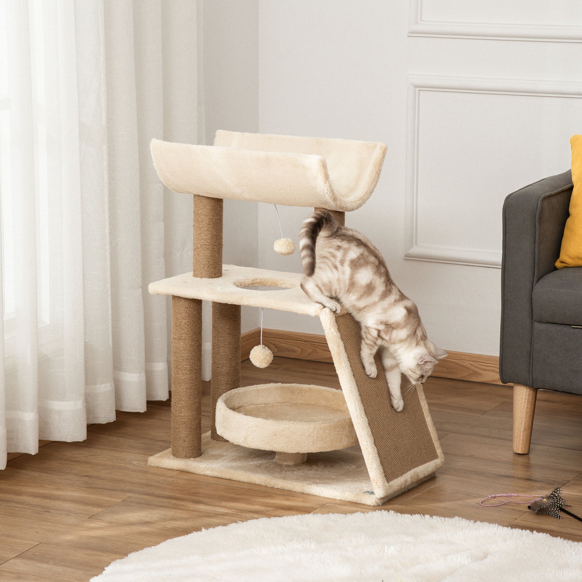 Cat Climbing Tree Scratch Pad Cosy Bed Perch Play Ball Aosom UK