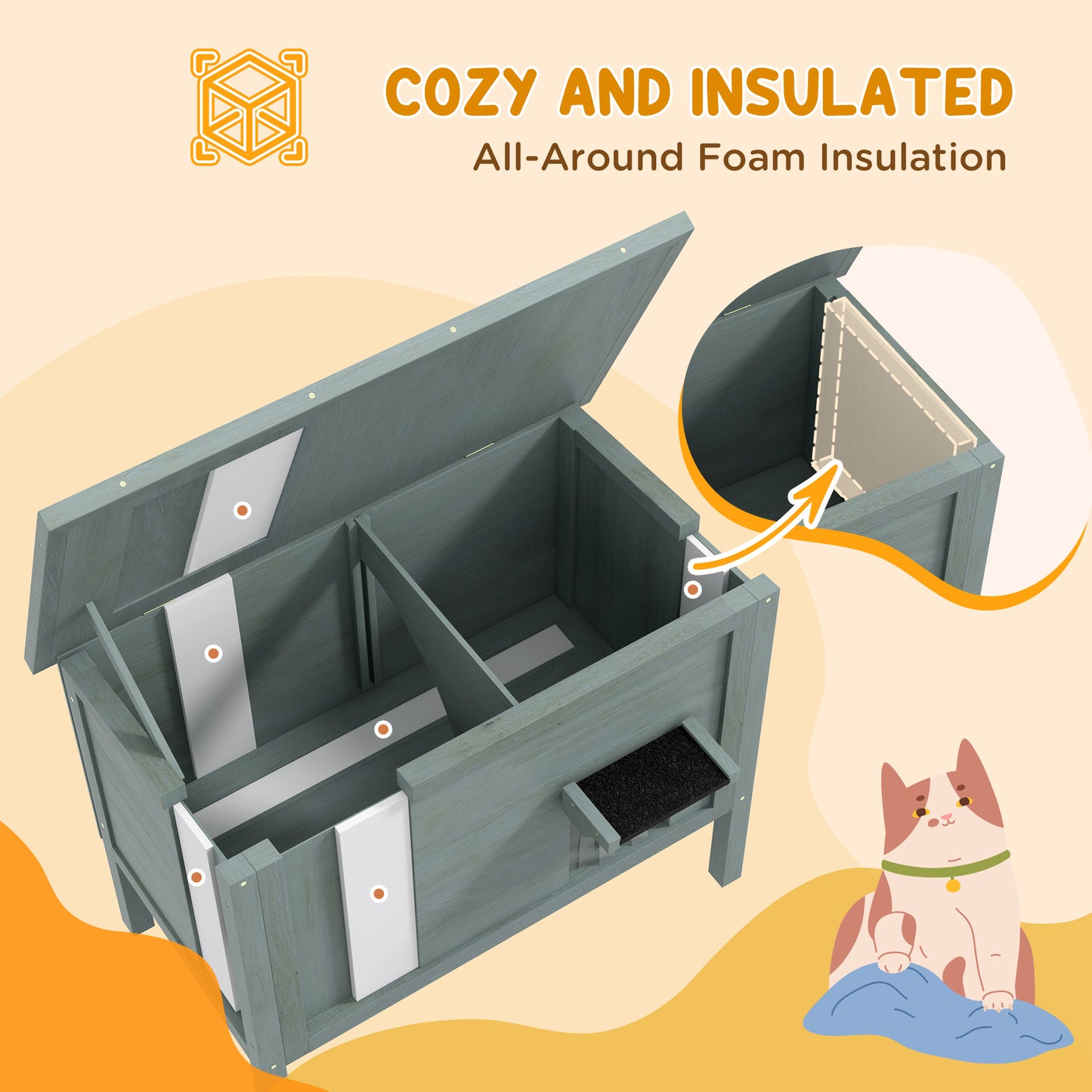 Outdoor Cat House Wooden Insulated With Removable Floor Aosom UK