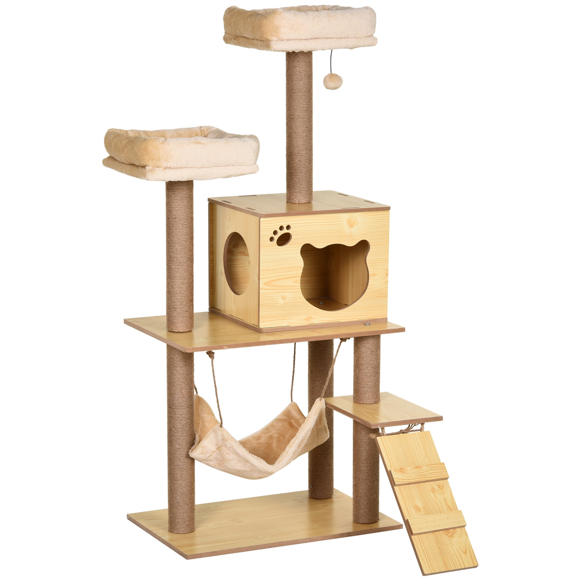 130Cm Cat Tree For Indoor Cats Multi Level Plush Tower Aosom UK Default Title