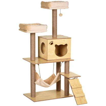 130Cm Cat Tree For Indoor Cats Multi Level Plush Tower Aosom UK Default Title