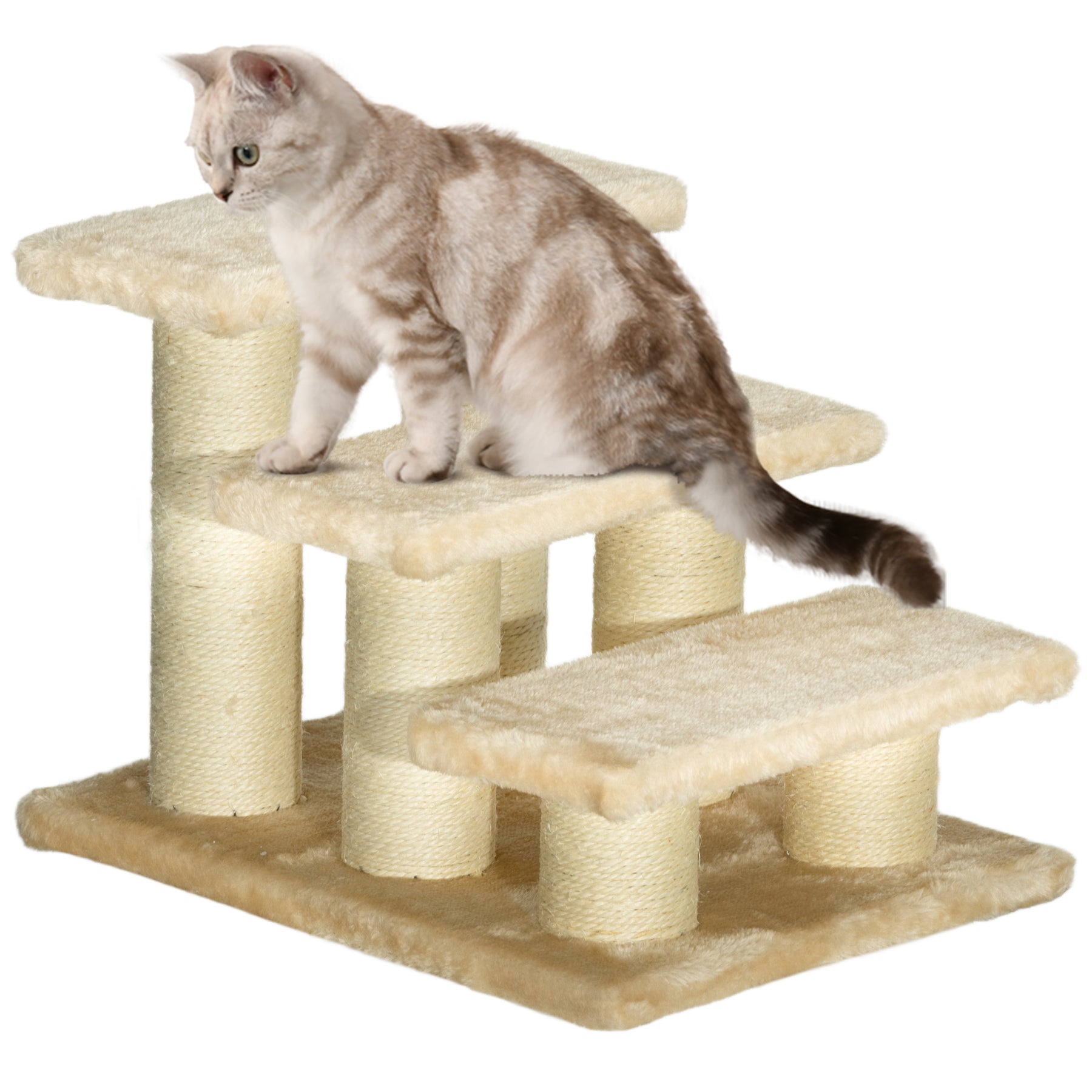 Pet Steps, 3-Step Climber Ladder for Cats & Dogs, Plush Surface, Portable for Older Animals Assistance, Cream