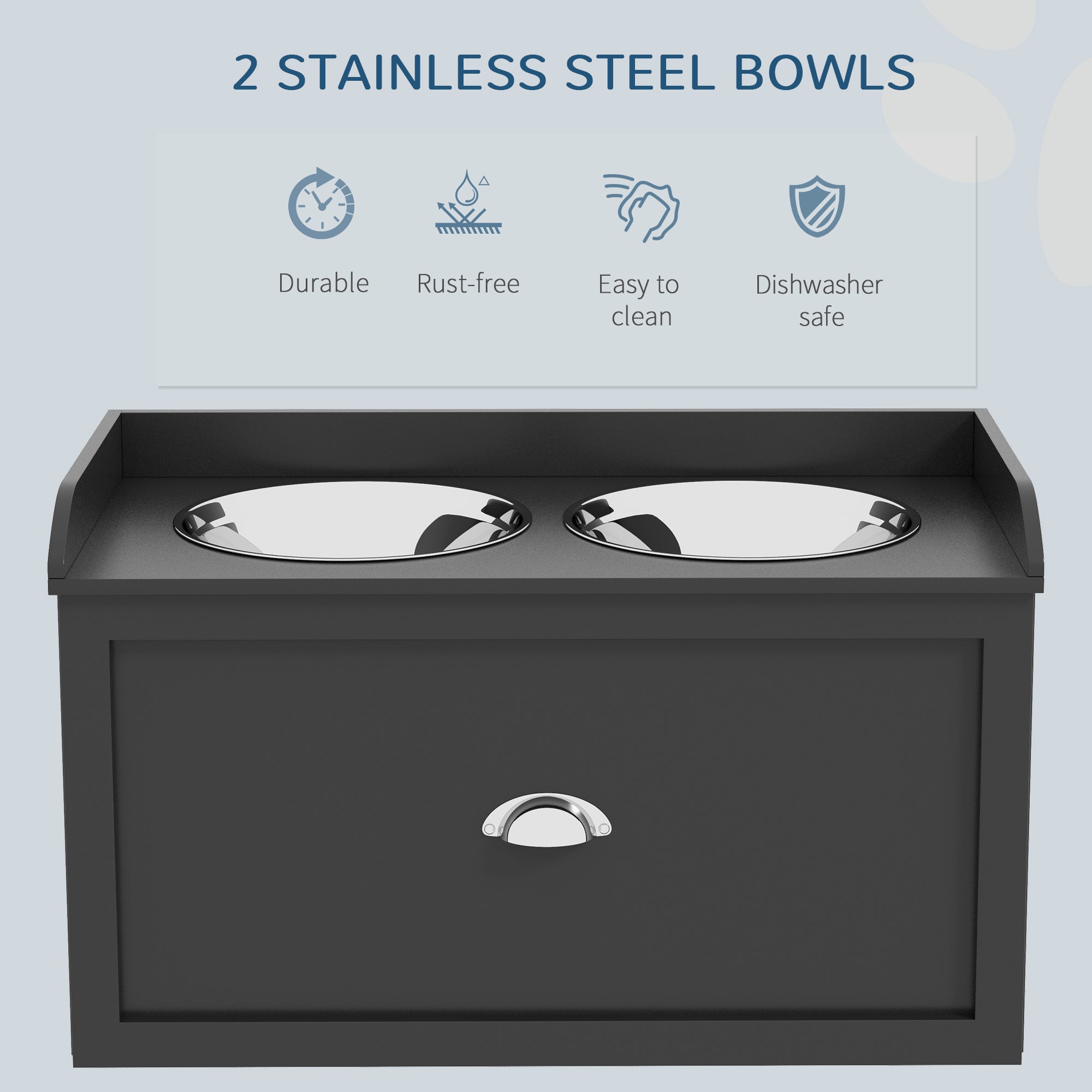 Elevated Dog Bowls in Stainless Steel, with 21L Food Storage Drawer, for Large Dogs and Cats, Black