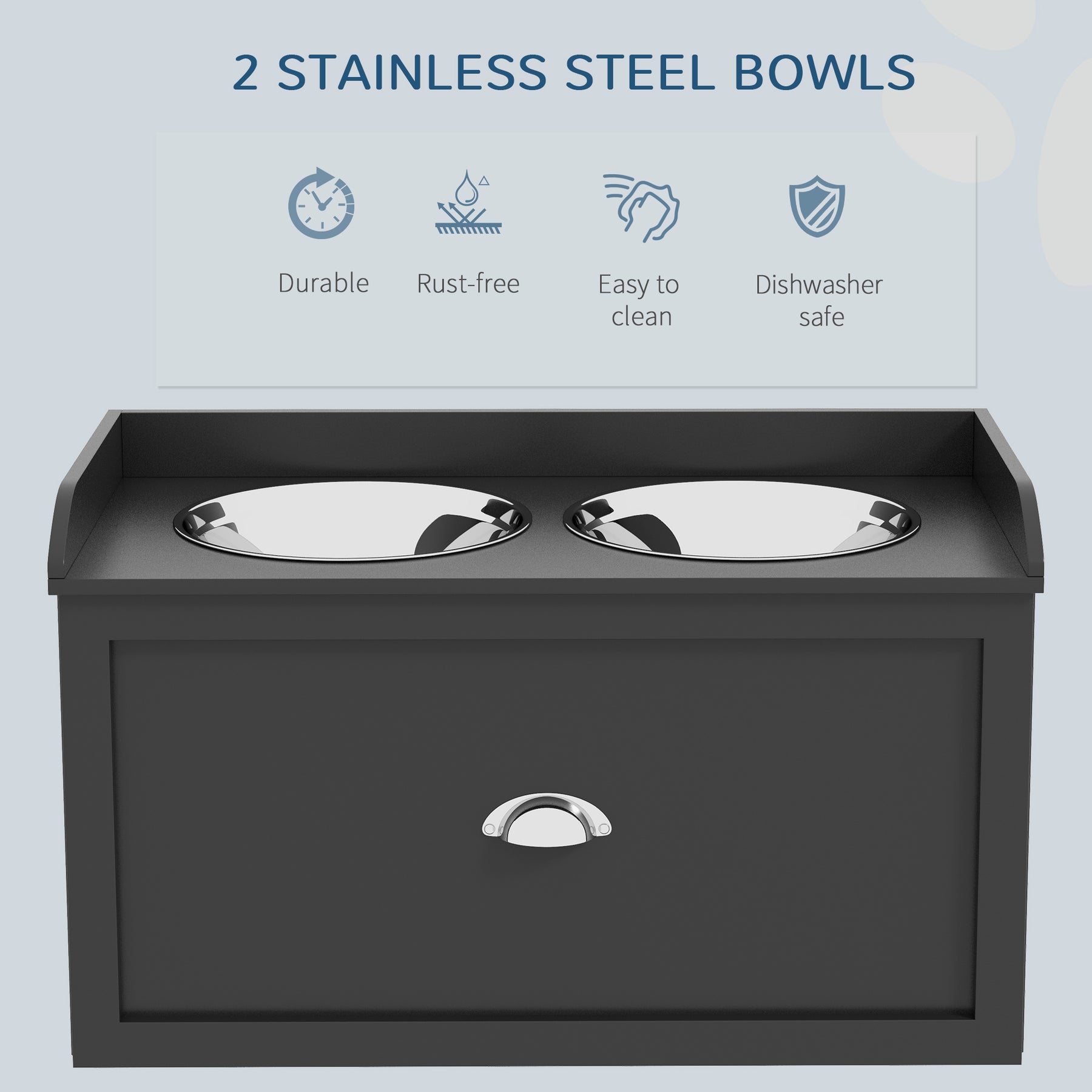 Elevated Dog Bowls in Stainless Steel, with 21L Food Storage Drawer, for Large Dogs and Cats, Black