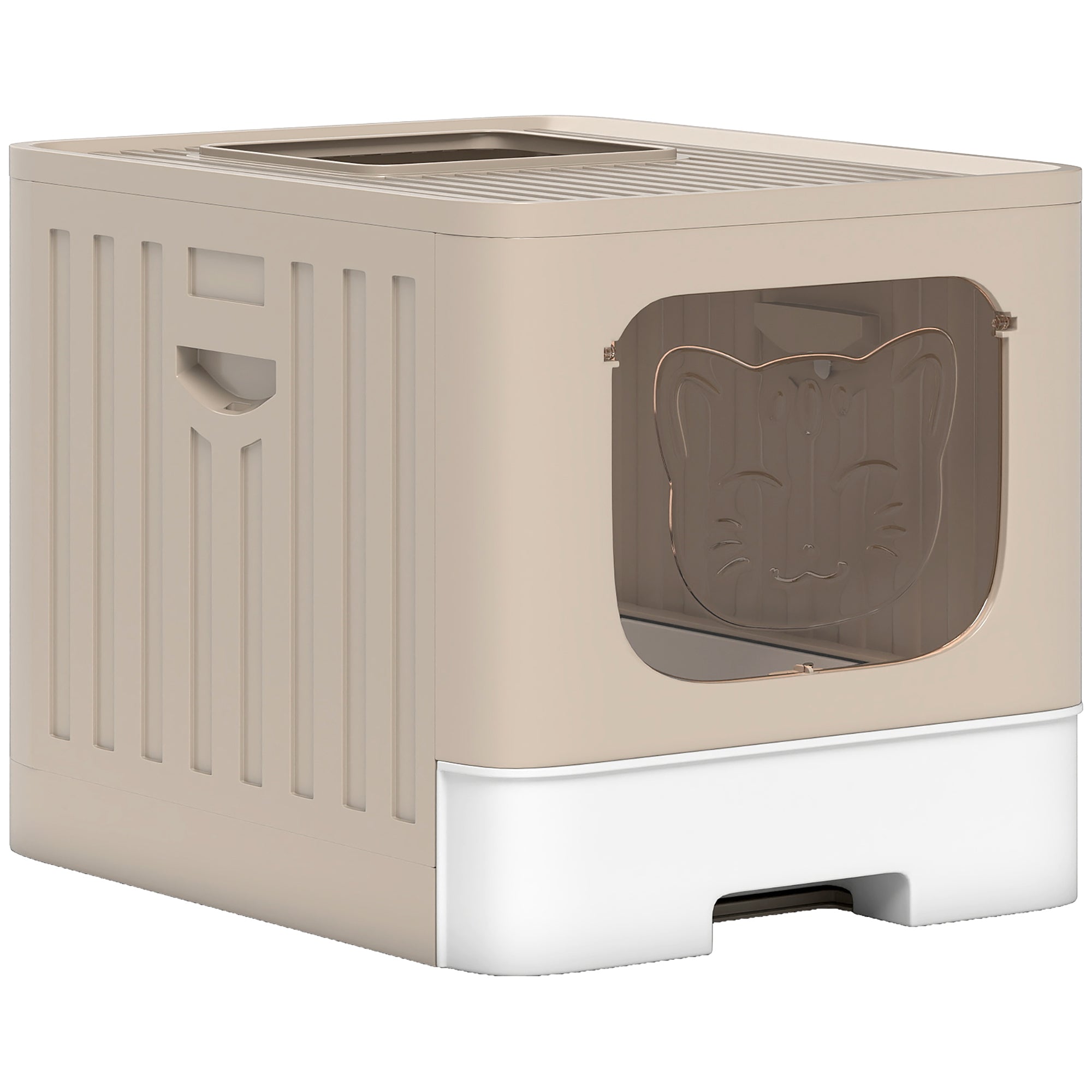Foldable Cat Litter Box with Lid, Slide-Out Drawer, Scoop, Easy Clean, Odour Control, Anti-Splashing, Khaki