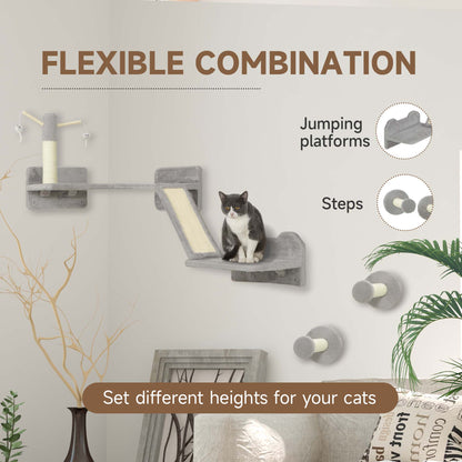 Cat Shelves with Scratching Posts, Scratching Pads, Perches, Cat Wands, Toy Balls, 3PCs for Indoor Light Grey