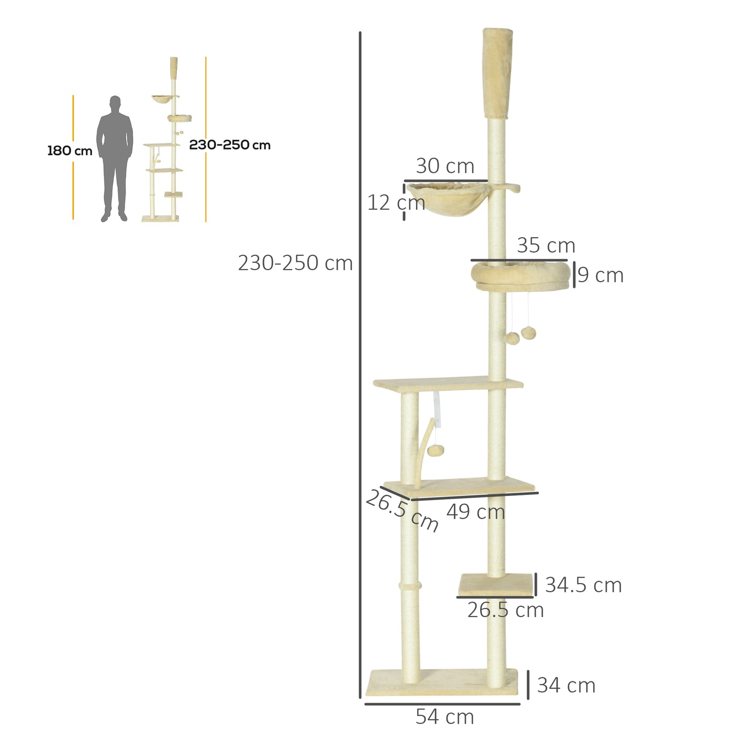Cat Tree Floor To Ceiling 6 Tier Play Tower