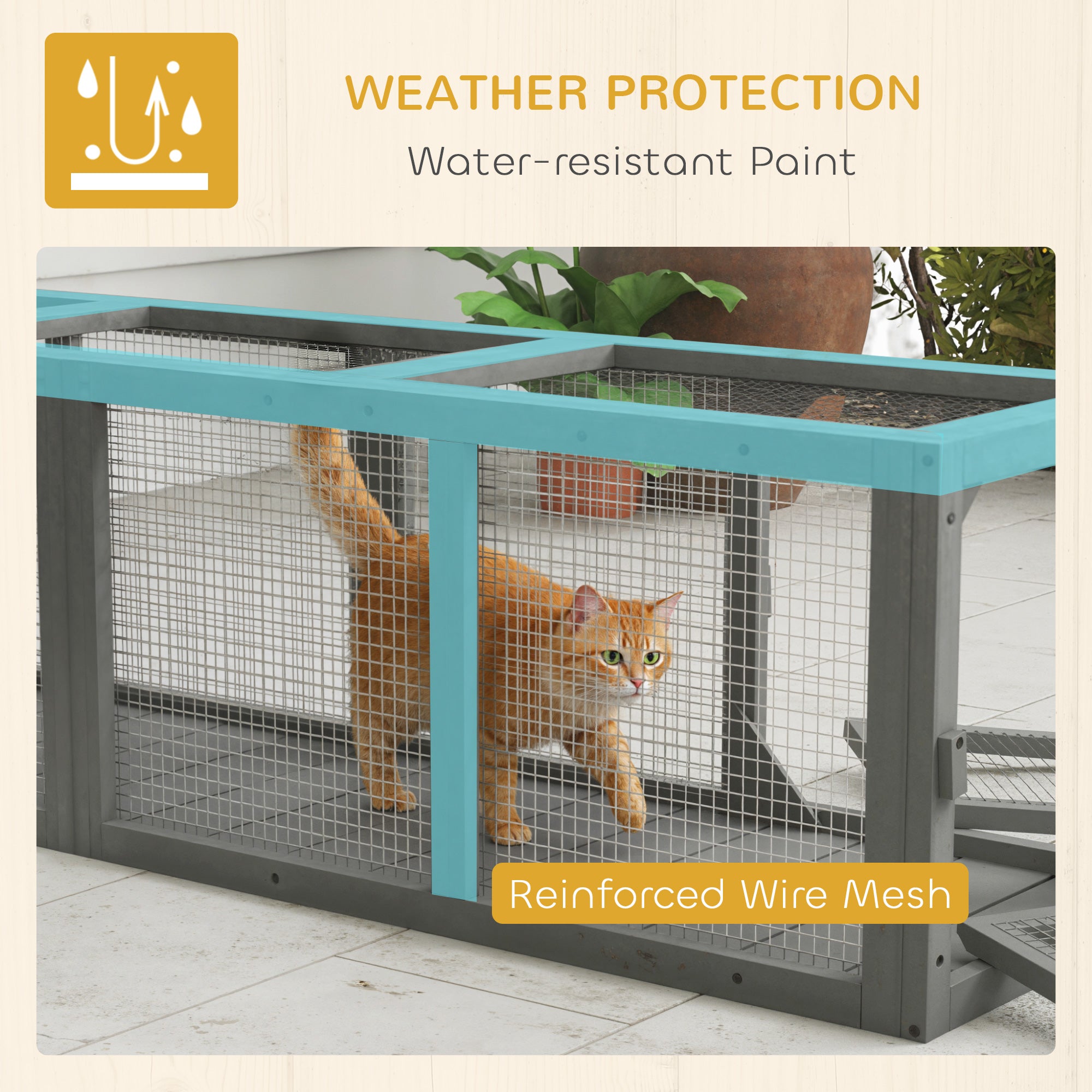 Outdoor Cat Tunnel, Wooden Play Cat Enclosure, Extendable Pet Run with 3 Doors, for Indoor and Outdoor Use, Grey