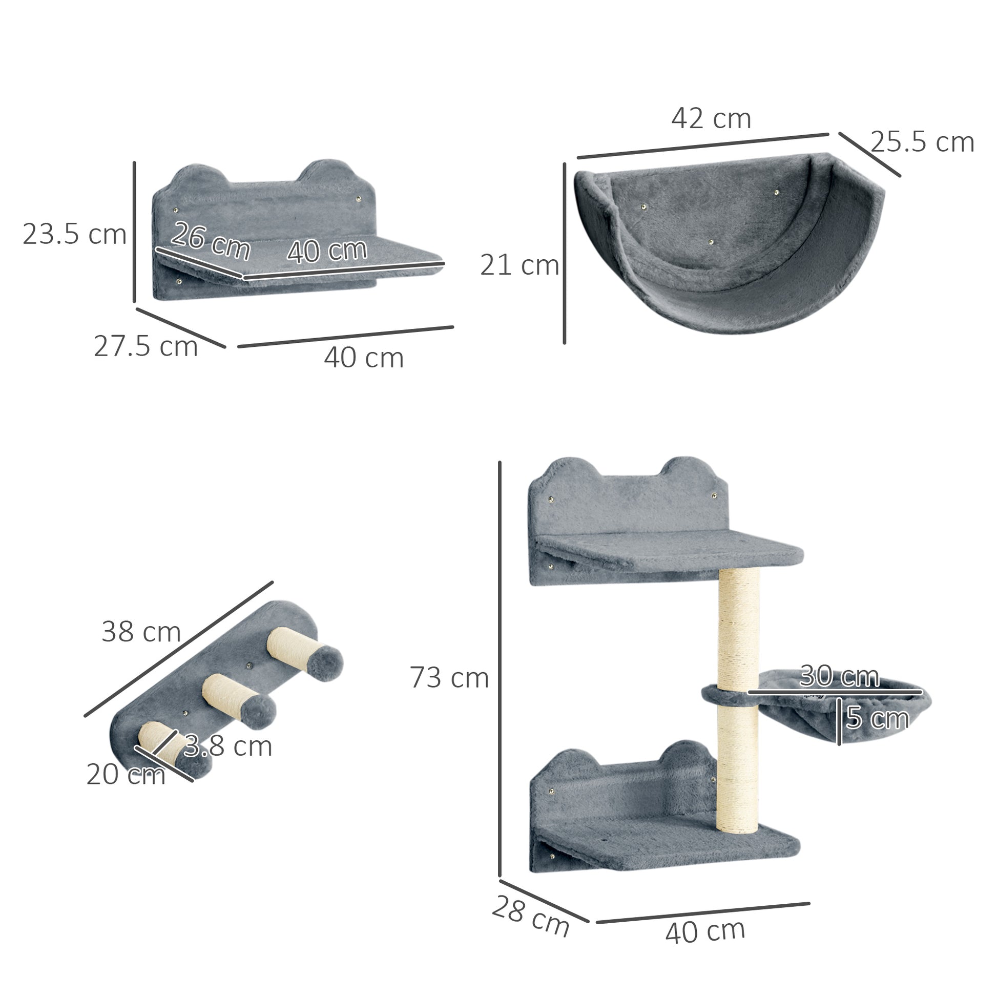 Cat Shelves Fit Up To 5Kg 4 Piece Set With Scratching Post Aosom UK