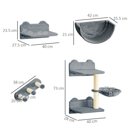 Cat Shelves Fit Up To 5Kg 4 Piece Set With Scratching Post Aosom UK