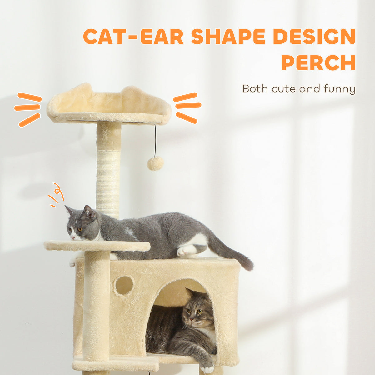 PawHut 180cm Large Cat Tree Tower with Sisal Scratching Posts, Condos, Plush Perches, Hammock, Ladder, Beige PawHut