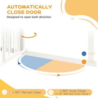 PawHut Extra Tall Pet Gate, Indoor Dog Safety Gate, with Cat Flap, Auto Close, 74-101cm Wide - White PawHut