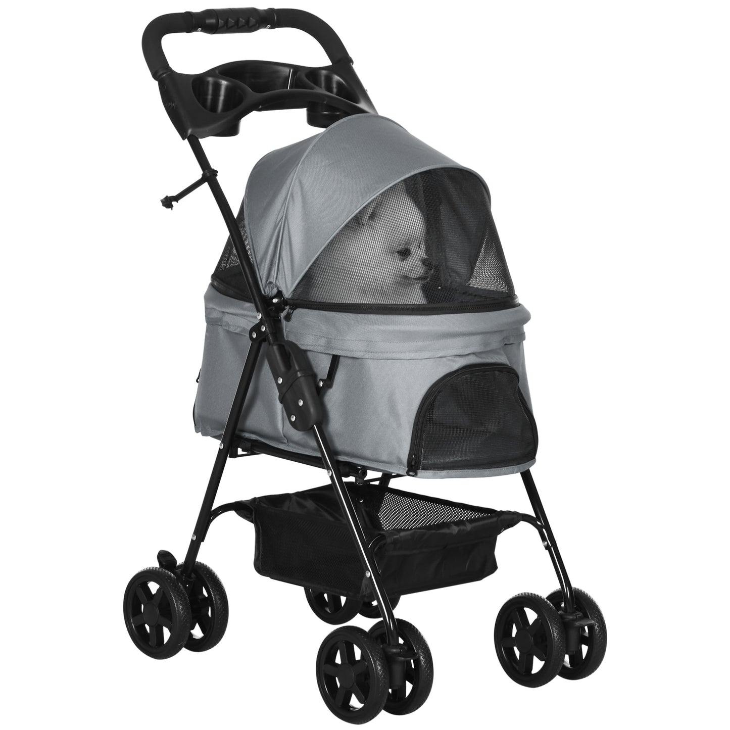 No Zip Pet Stroller Dog Cat Travel Pushchair One Click Fold Aosom UK Default Title