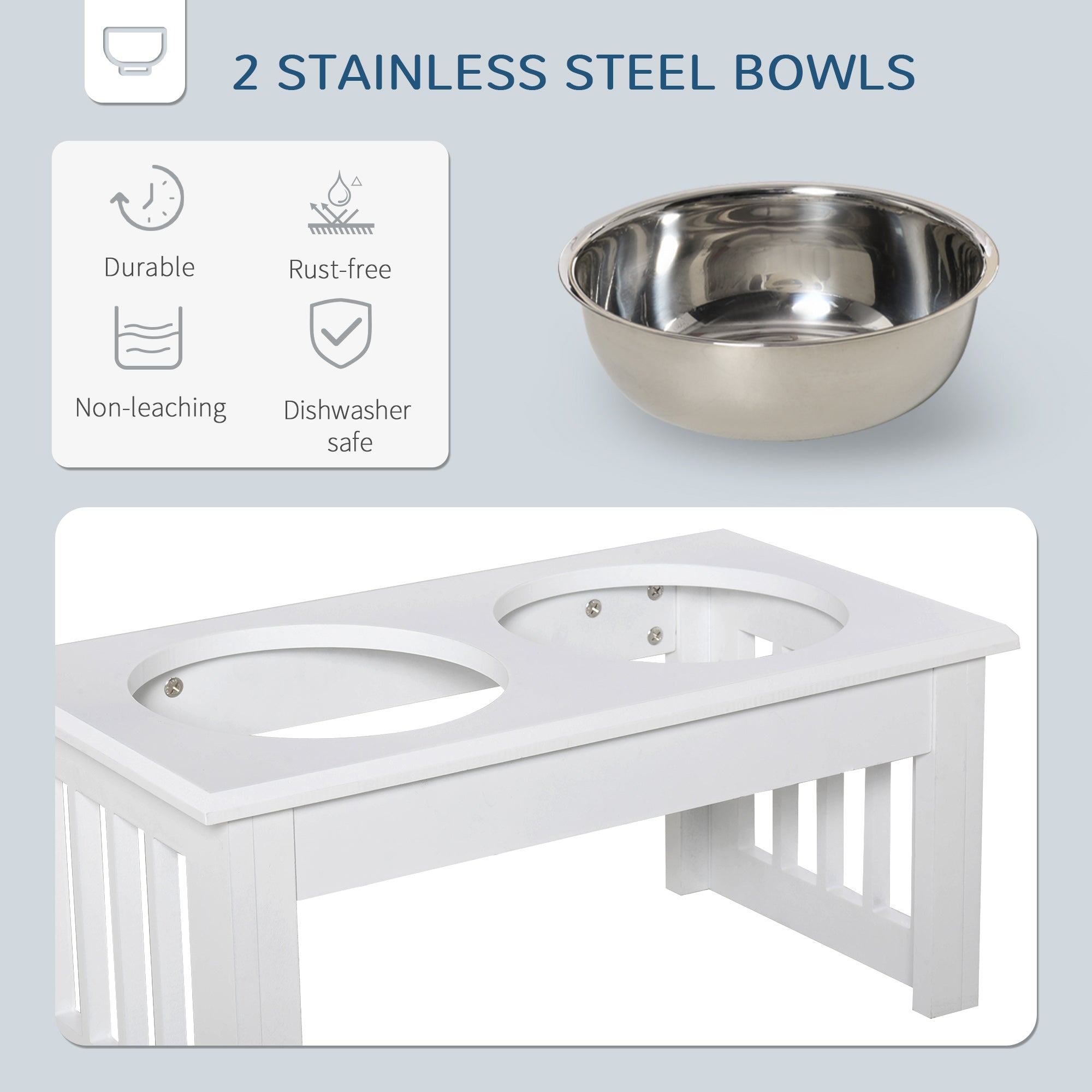 Stainless Steel Pet Feeder, Durable & Easy to Clean, Ideal for Cats & Dogs, White
