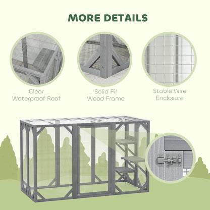 Outdoor Wooden Cat House with 3 Platforms, Large Door and Weatherproof Roof, for Multiple Cats, Grey