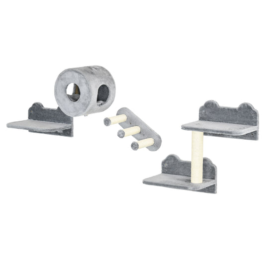 4Pcs Wall Mounted Cat Tree Furniture With Platforms Steps Aosom UK Default Title