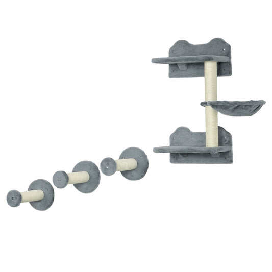Wall Mounted Cat Shelf Set 4 Piece With Scratching Post Aosom UK Default Title