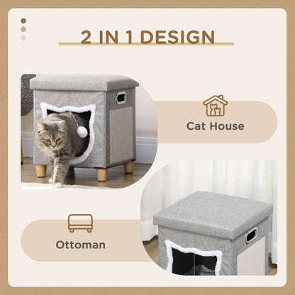 Cat Ottoman Bed 2 In 1 Cosy Cave With Cushion Scratcher Aosom UK