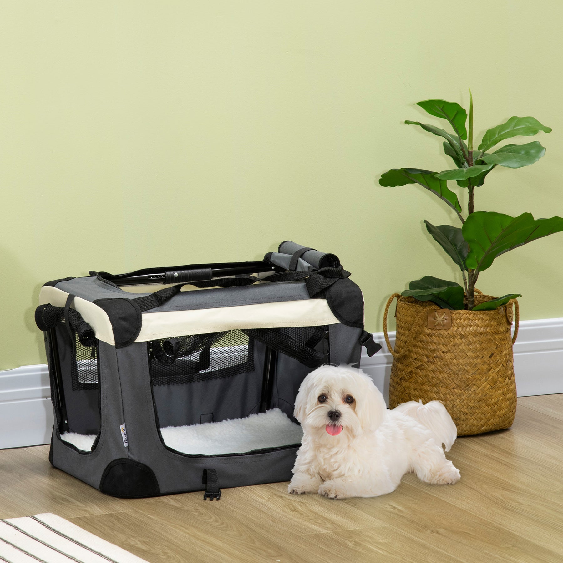 Foldable Pet Carrier, Portable Dog Cage & Cat Travel Bag with Cushion, Ideal for Miniature Breeds, 51cm, Grey