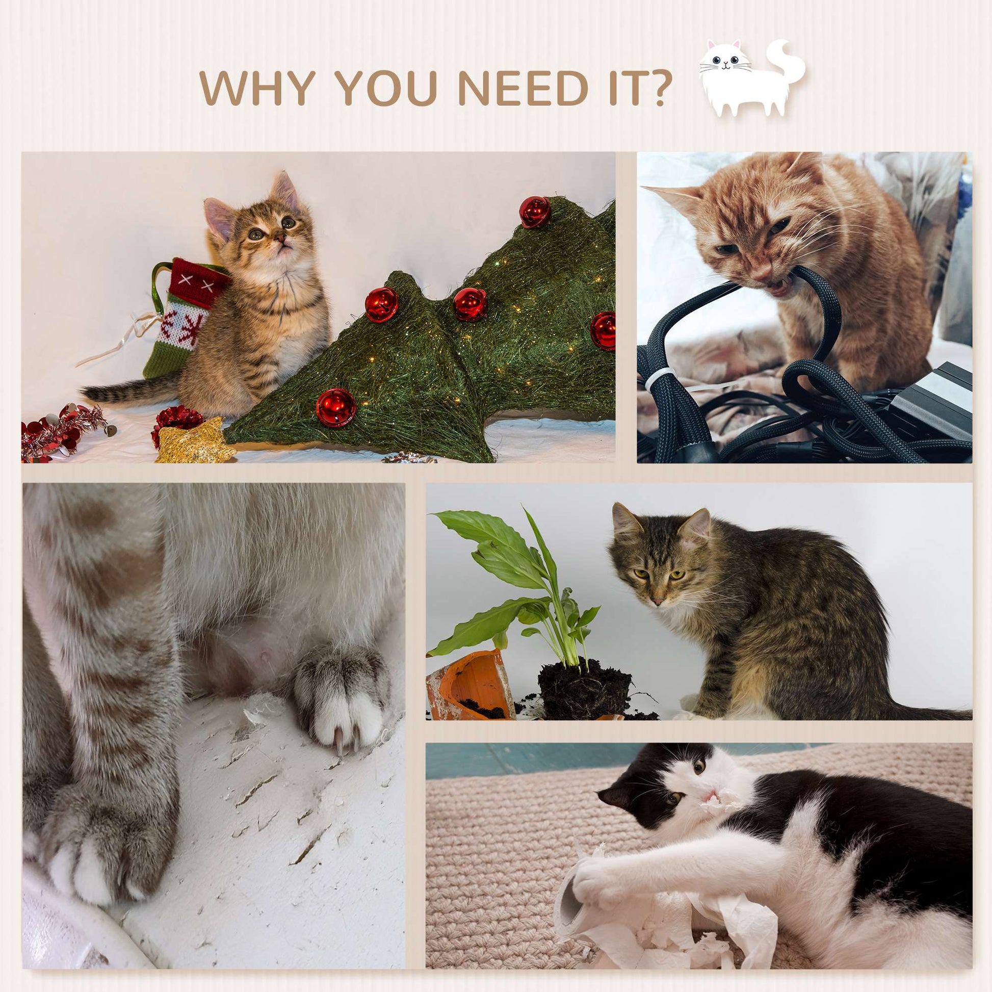 6-Piece Cat Wall Shelves Set with Condo, Cat Wall Furniture with Platforms, Sisal Scratching Post, Bed, Toy Ball, Grey