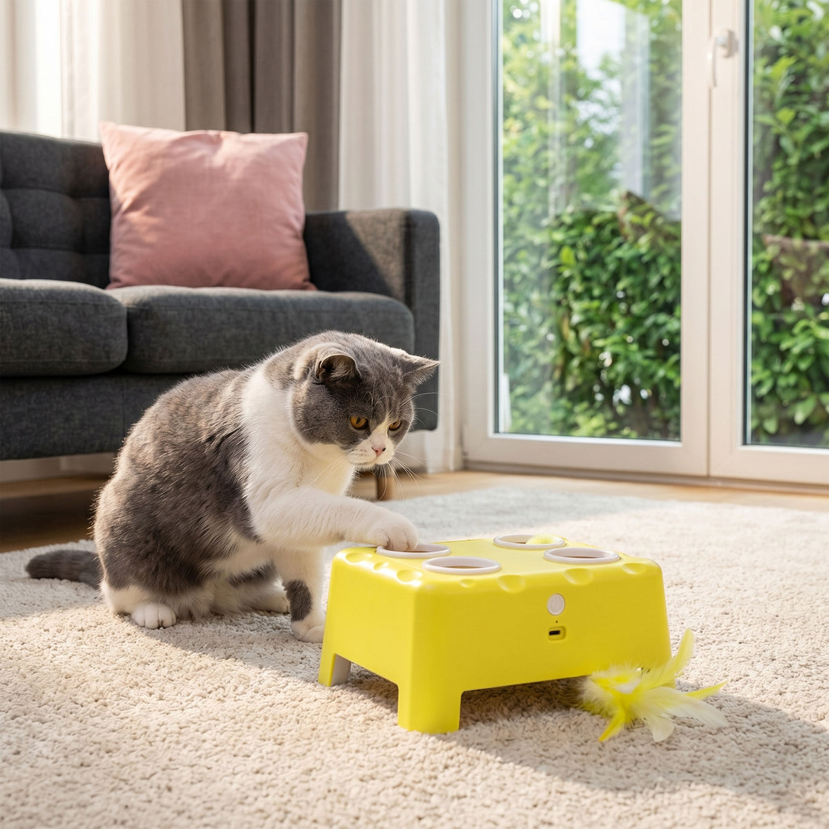 PawHut 3-in-1 Interactive Cat Toy with Popping Mouse, Spinning Feather & Automatic Play Interactive Cat Toy PawHut