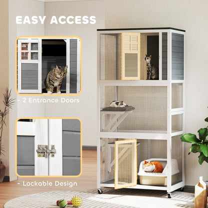 Wooden Catio Cat Outdoor Enclosure Cage With Waterproof Aosom UK