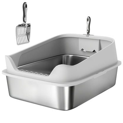 PawHut XXL Stainless Steel Cat Litter Box with High Sides, Metal Scoop, 70 x 50 x 30 cm PawHut Default Title