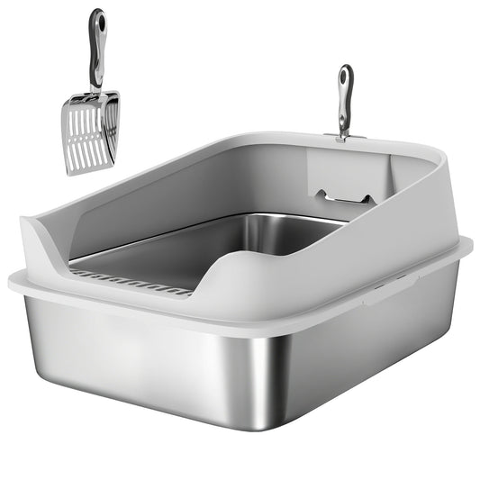 PawHut XXL Stainless Steel Cat Litter Box with High Sides, Metal Scoop, 70 x 50 x 30 cm PawHut Default Title