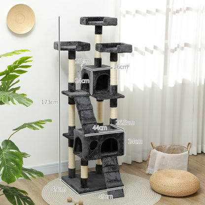 PawHut Tall Cat Tree with 2 Houses, 3 Perches & Scratching Posts Cat Tree PawHut